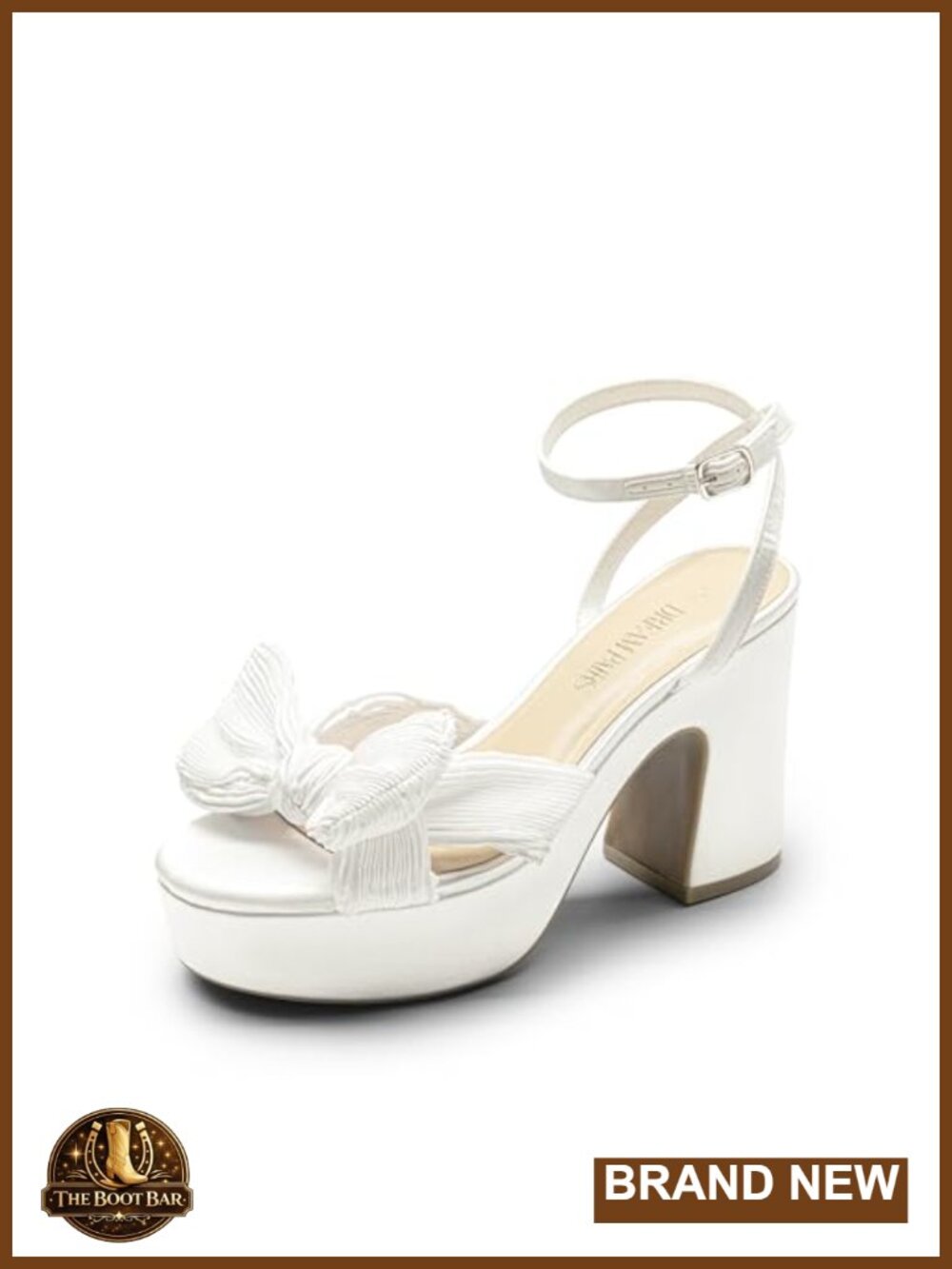 Chunky Platform Heels Sandals Bow Knot Ankle Strap Open Toe Comfortable Wedding